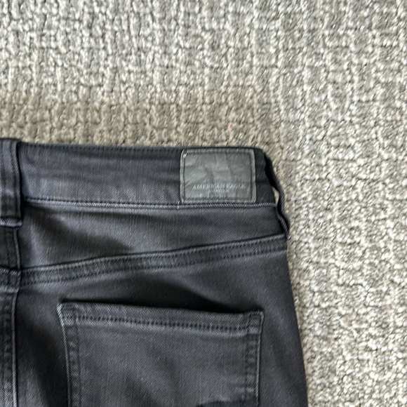 Unique Black Denim American Eagle Jeans with Fringed Bottom, Hi-Rise Jegging - Picture 5 of 7